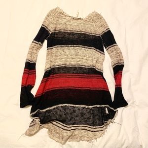 Free people black red and cream striped mesh sweater